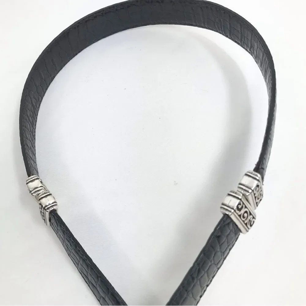 Brighton Black Brown Reptile Embossed Silver Scroll Hardware Reversible Belt
